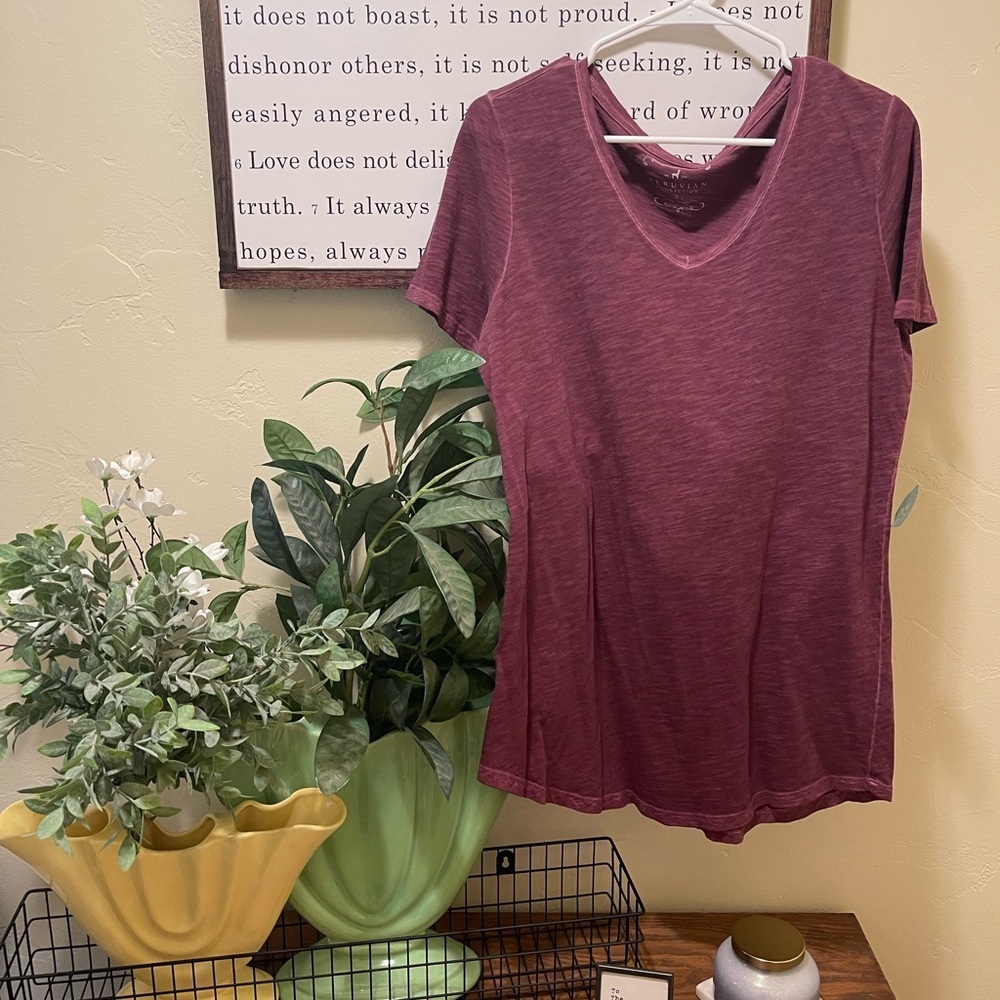 Peruvian Connection Burgundy V-Neck Top